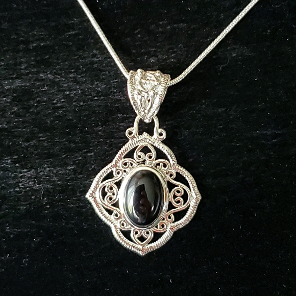 Sterling Silver Black Onyx 24" \Sterling Silver Ne - Picture 4 of 6